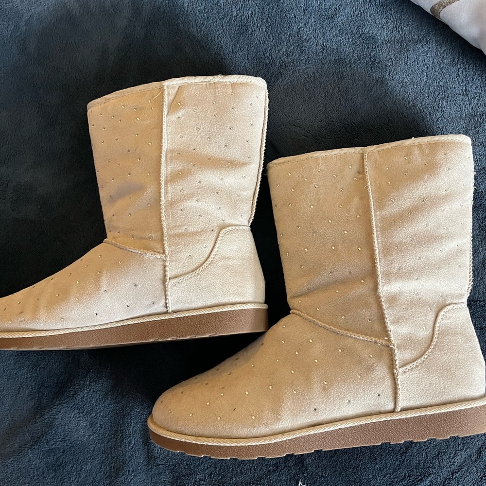 Beige Studded Boots